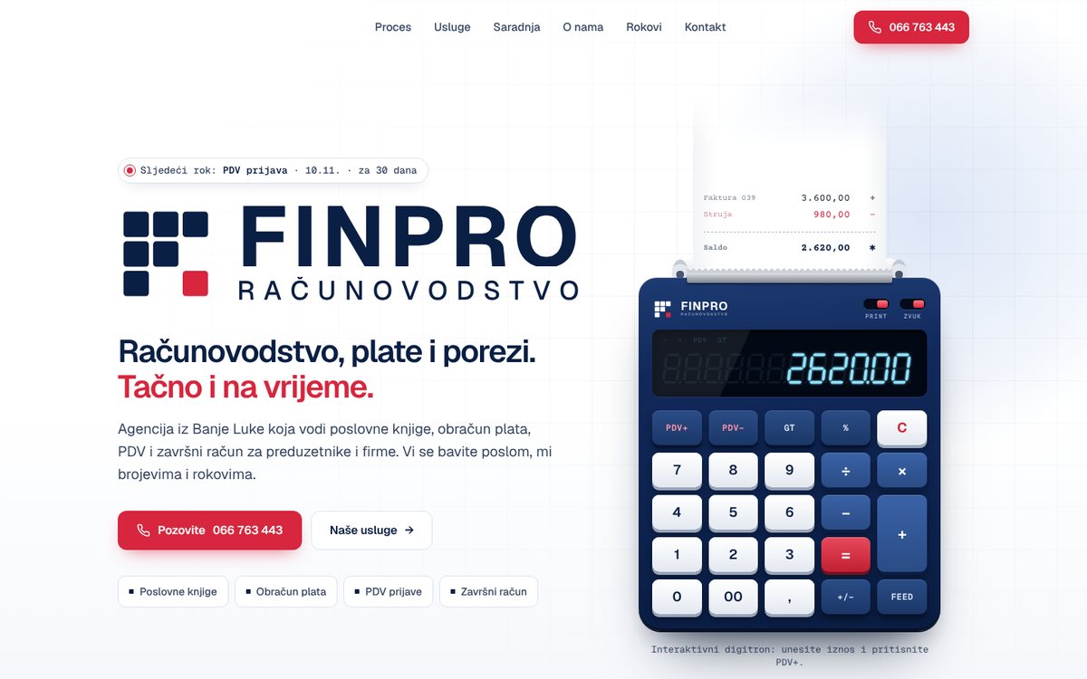 Naslovna strana sajta FINPRO